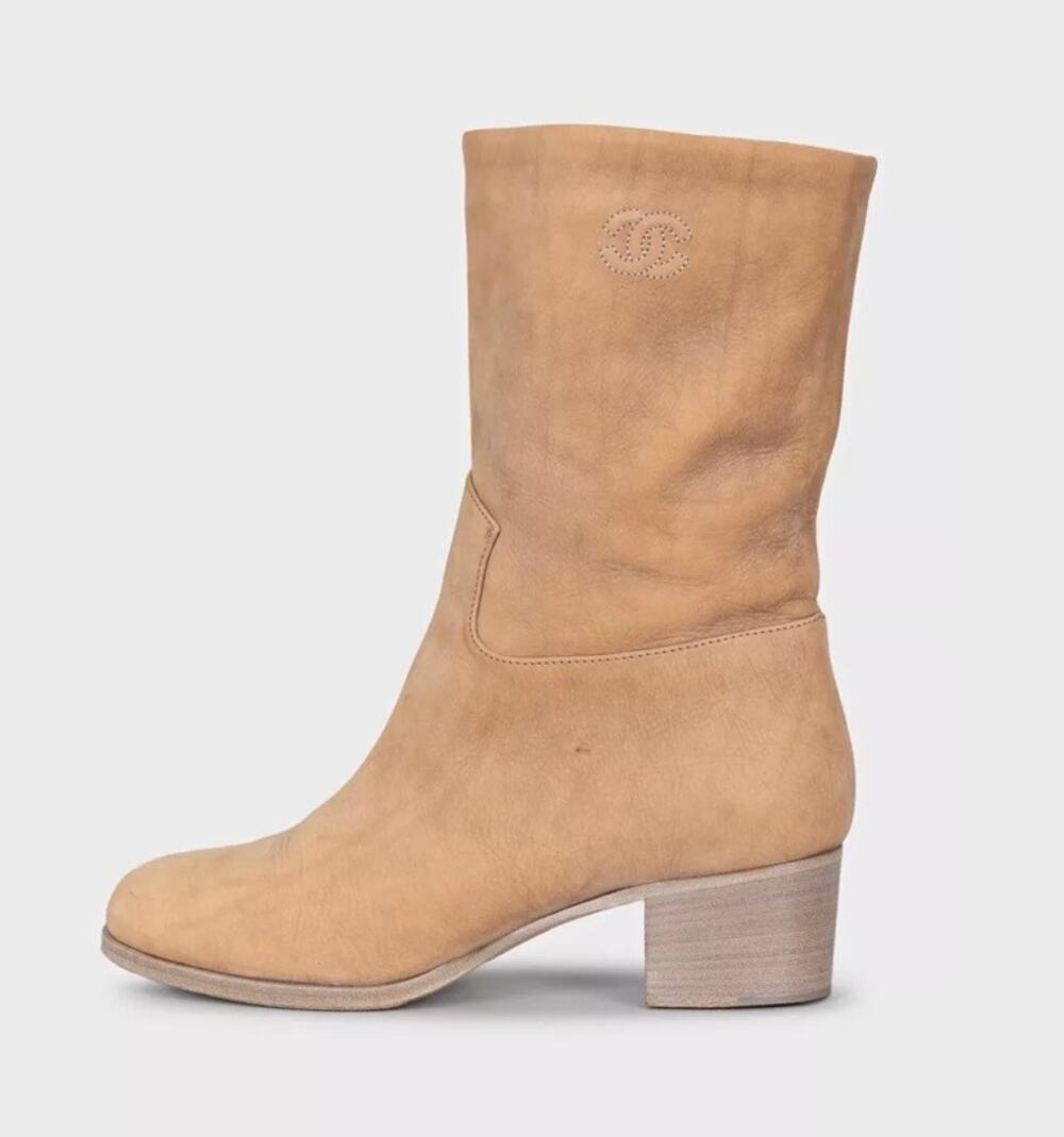 Chanel Brown Leather Heeled Ankle Boots - Size 38.5